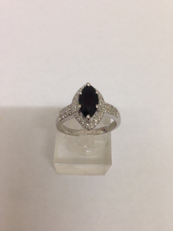 1.18ct  Black Sapphire & 32 Diamonds sterling silver ring size O/7