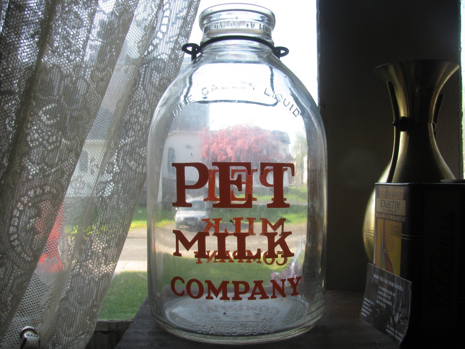 Milk Bottle One Gallon Pet Milk Company 1950's with Wire