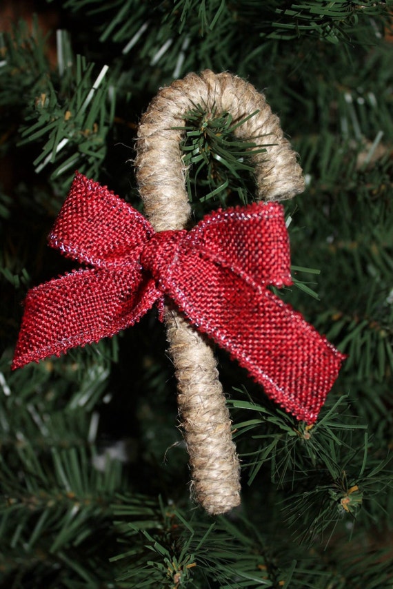 Items similar to Jute Twine Christmas Candy Cane Ornament on Etsy