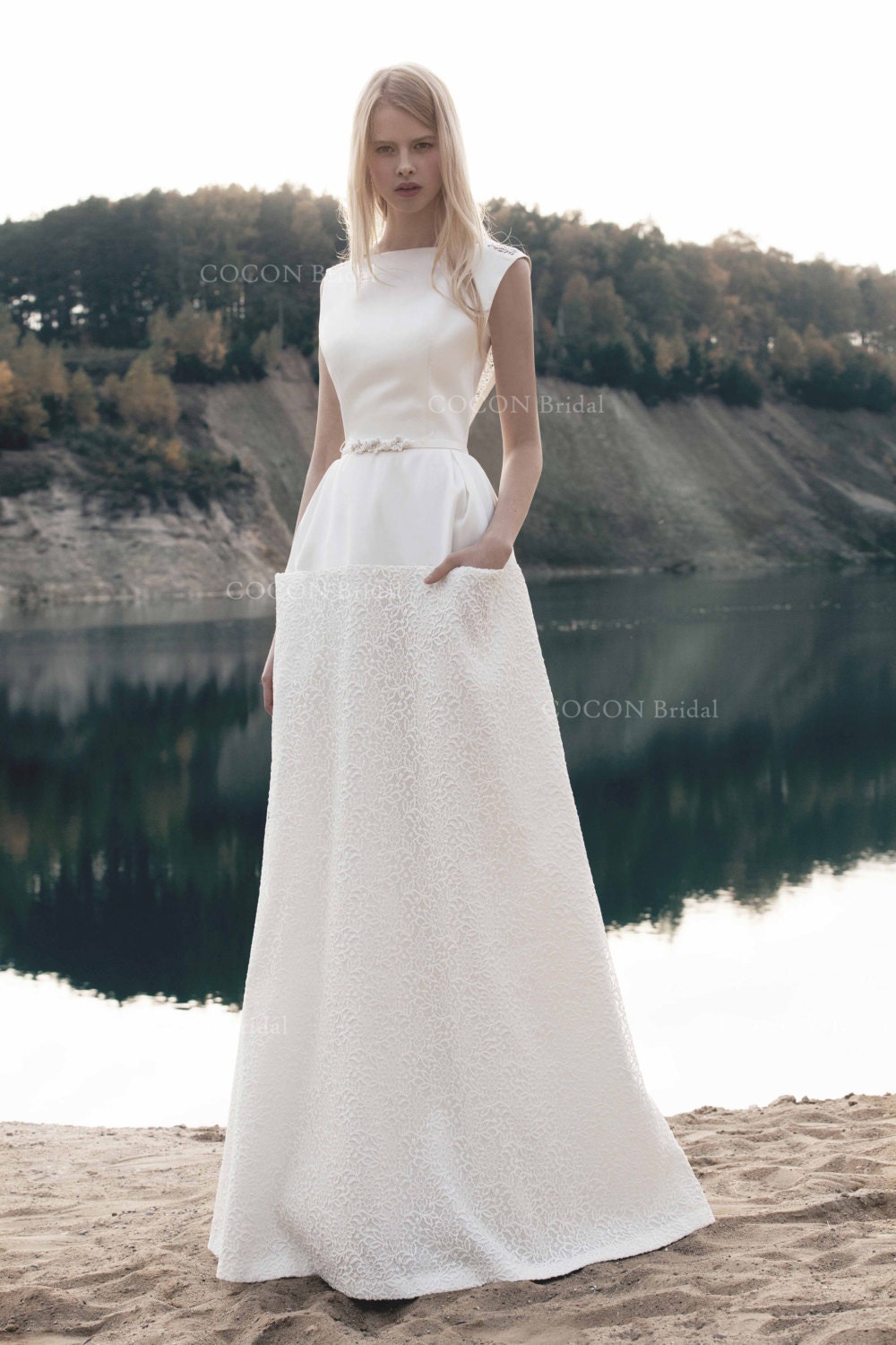A line Stunning and Elegant Wedding  Mikado  Dress  with corded