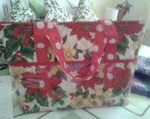 Block Printed Green & Pink Floral Quilted Duffle Bag