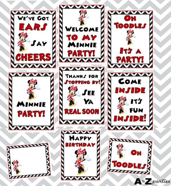 Minnie party signs Set of 9 printable minnie mouse birthday