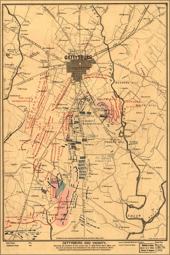 24x36 Poster Map Of Battle Of Gettysburg On Third Day