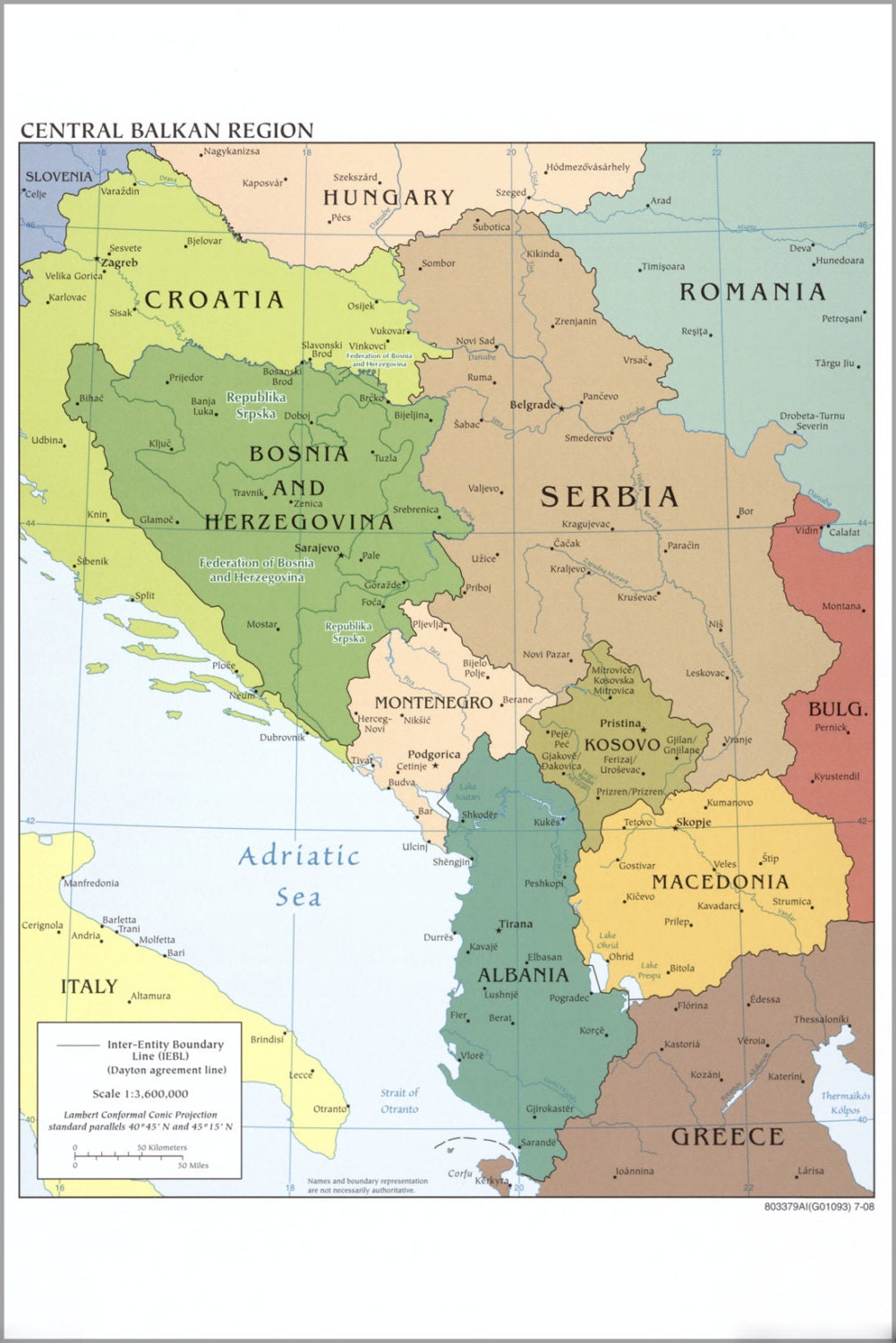 24x36 Poster Map Of Bosnia Serbia Kosovo 2008