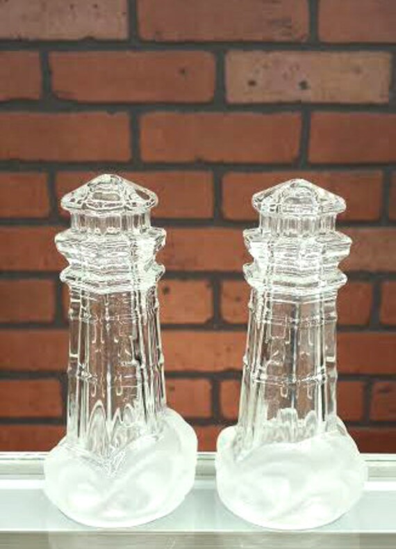 Lenox Lead Crystal Lighthouse Salt and Pepper Shakers Czech