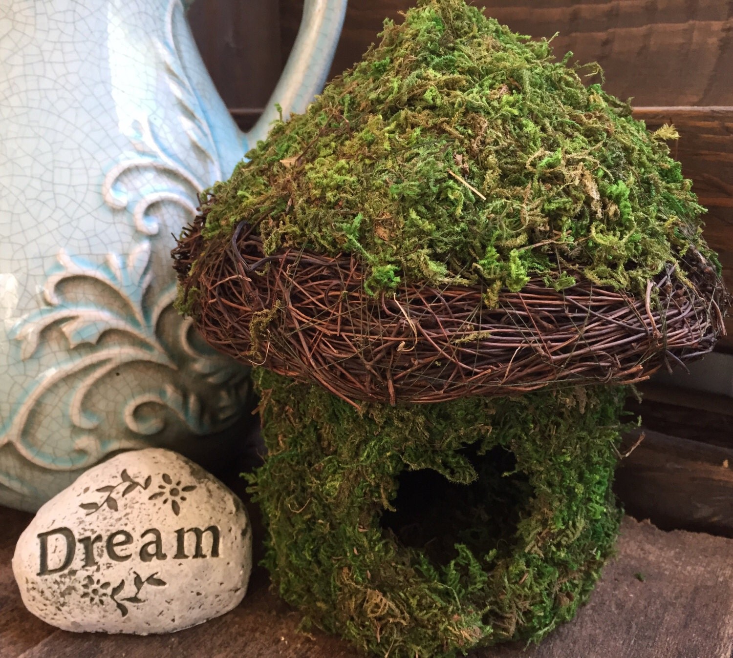 Fairy Garden Decor. Moss covered fairy garden/bird house La