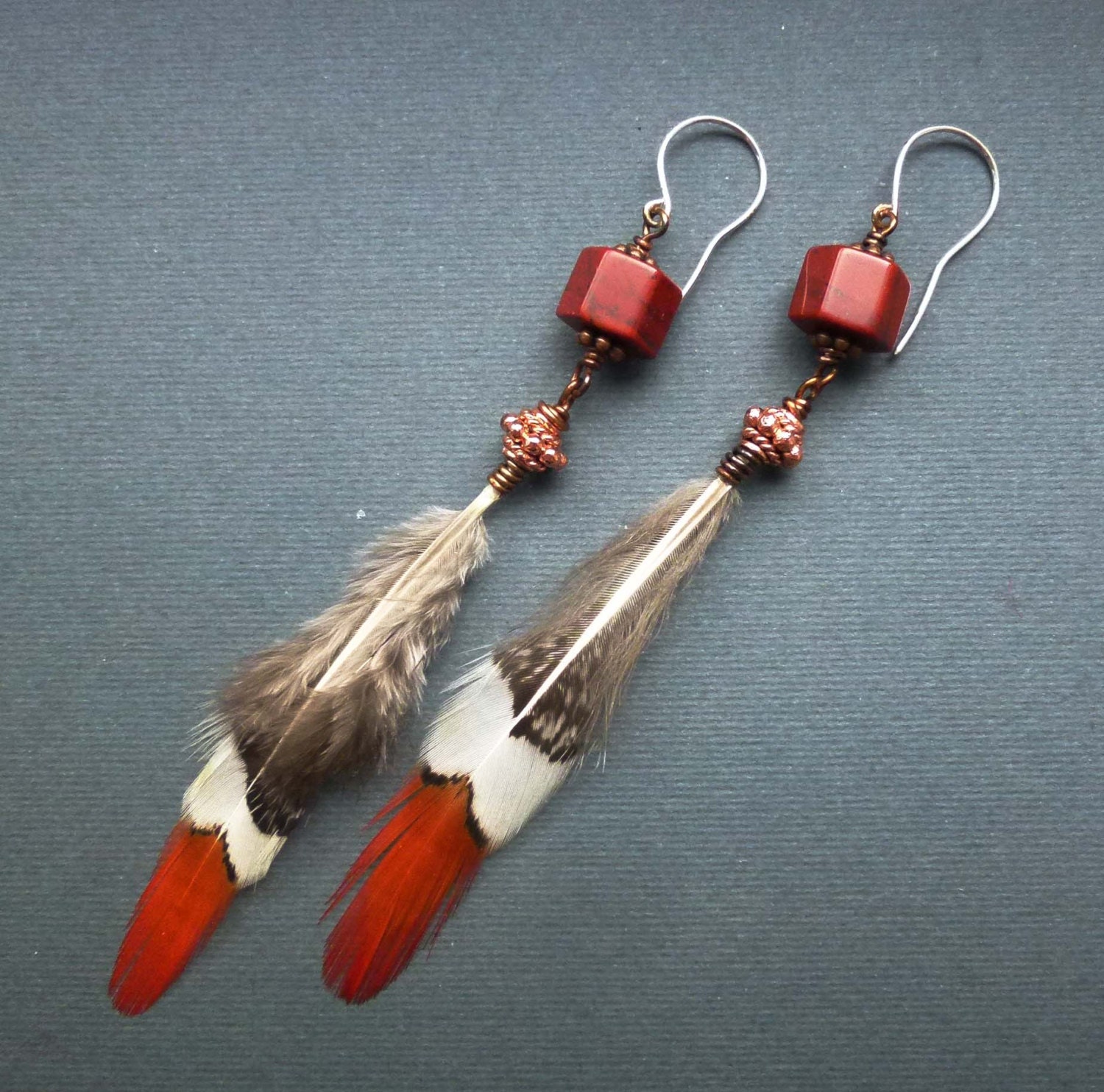 Extra long eco boho hippie real feather earrings / Peasant