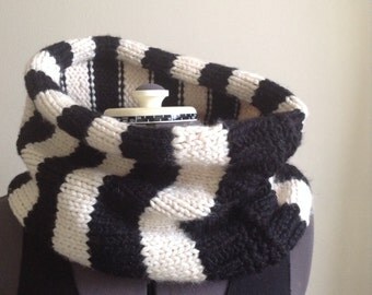 Black and white Striped handmade chunky cowl scarf