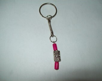 Pink and silver keyring, wooden beads