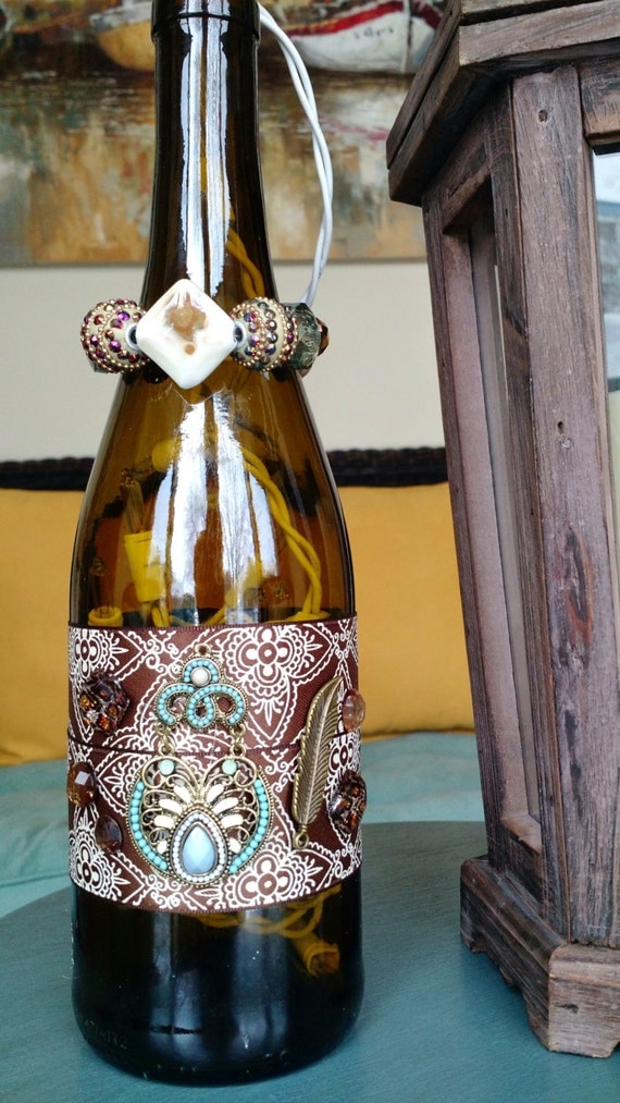 Decorated light up wine bottle western by PutACorkInItMN