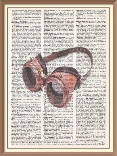 Steampunk Pilot Goggles--Vintage dictionary Art print- Fits 8x10 frame or mat