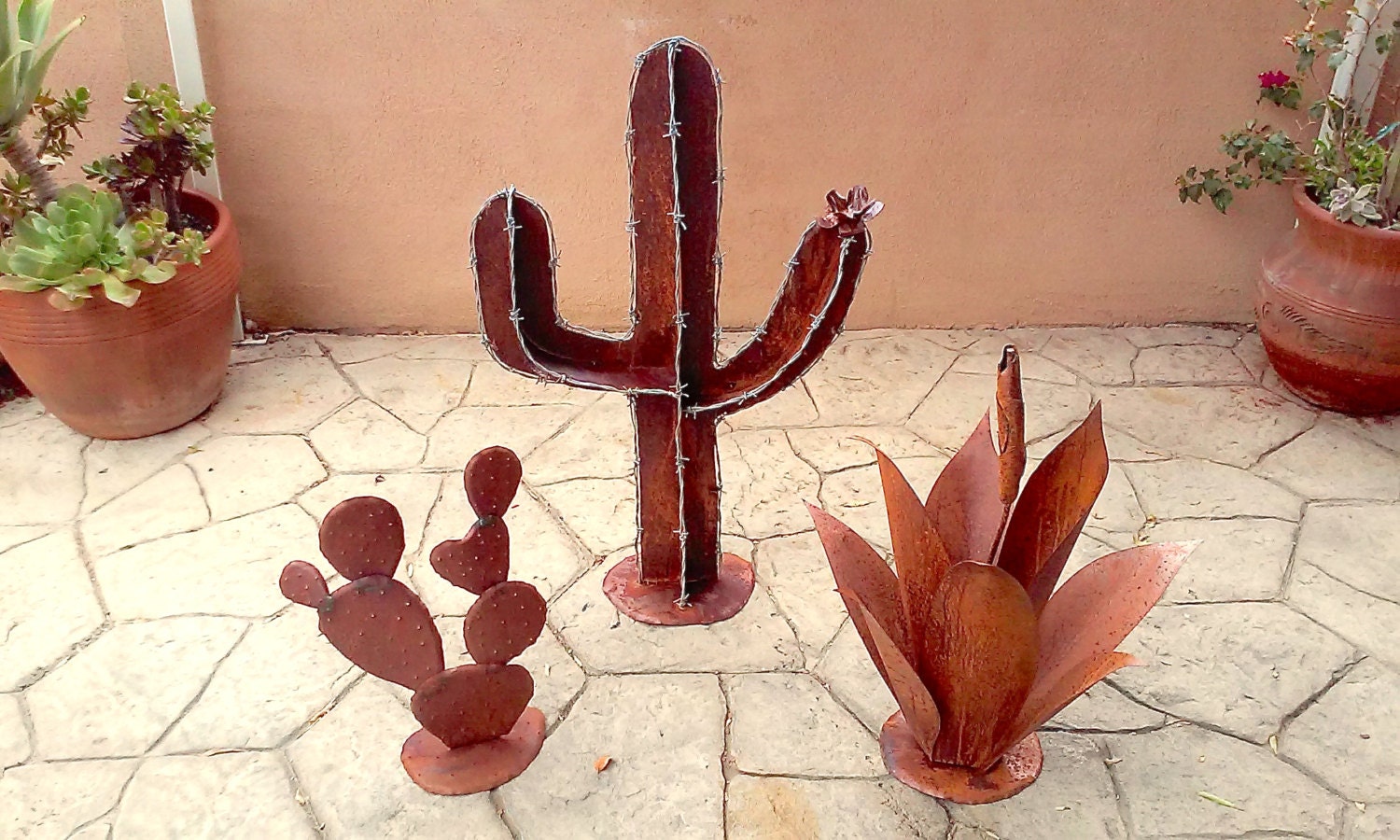 Rustic Desert Garden Set Metal Yard Art Drought Impact Free