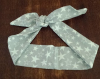 50s Vintage Rockabilly Inspired Head Scarf: Grey w/ White Stars