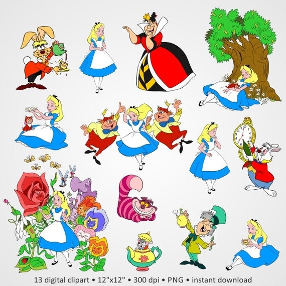 50% OFF Digital Clipart Alice In Wonderland cartoon by PeppyPapers