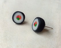 Realistic cute sushi clay charm stud earings, creative gift for a food ...