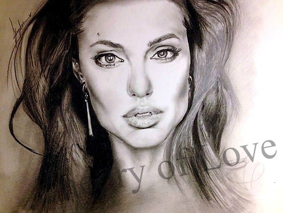 Angelina Jolie Original Pencil Drawing