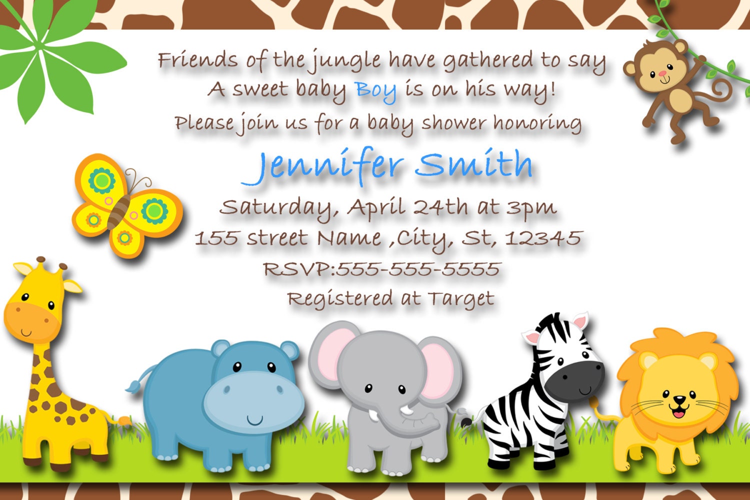 Safari Baby Shower Invitation / Safari Baby Boy Invitation