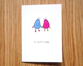 SALE * Be My Love Bug // Valentines Card // Anniversary Card // Love Card // Card for Him Her Boyfriend Girlfriend Partner Wife