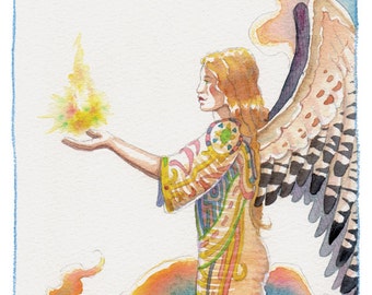 Female Ange in the clouds, and Divine energy