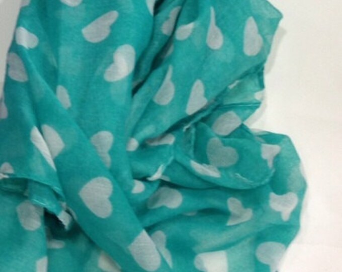 Hearts Scarf Turquoise Scarf Green Scarf Green Hearts Scarf Green Summer Scarf Summer Scarf Soft Scarf Fashion Scarf Teen Scarf Gift For Her