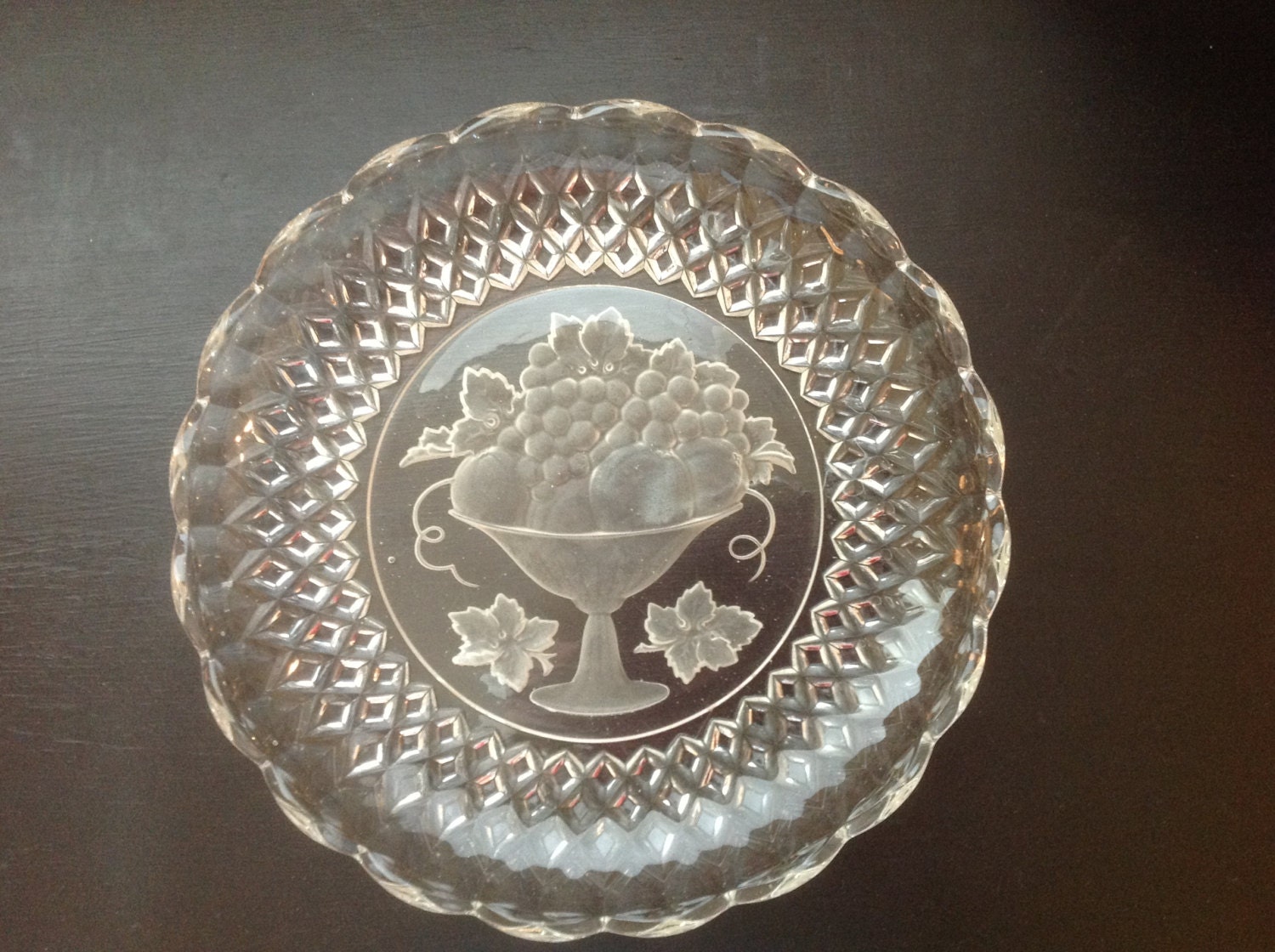 Download Vintage Cut/Frosted Glass Platter Frosted Fruit In Center Yellowimages Mockups