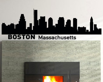 Boston Massachusetts Wall Decals Vinyl Stickers City Wall Decal Skyline Silhouette Removable Wall Art Murals Home Decor for Living Room C003