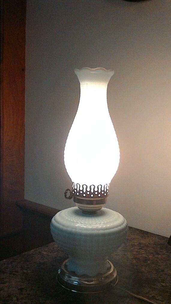 Vintage White Hobnail Hurricane Lamp