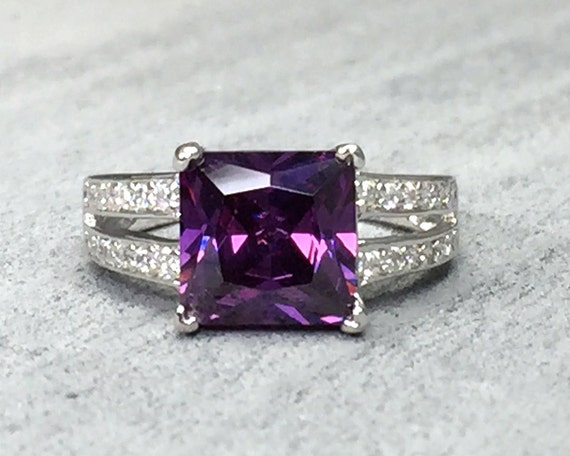 Women's princess cut 5.62cts Purple Amethyst by TreasuredJewelryCo