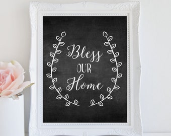 Bless Our Home, Chalkboard Art Print, Rustic Home Decor, Instant Download, Printable Art