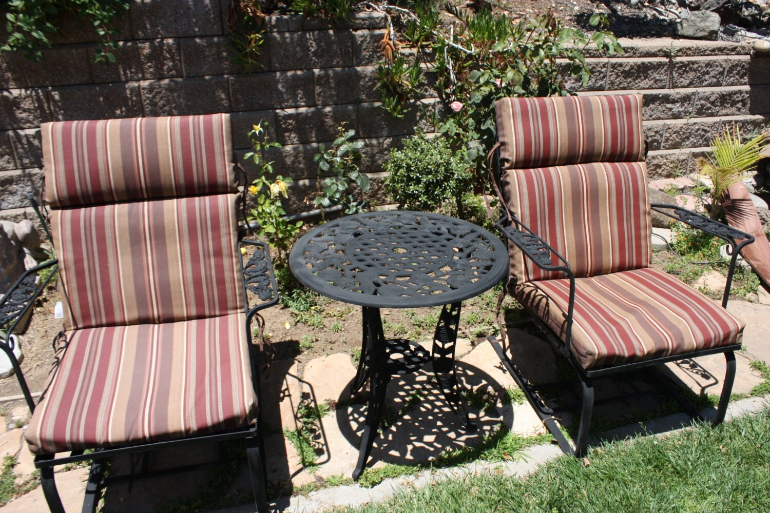 brown jordan outdoor furniture Vintage Brown and Jordan Rocking chairs Grape and leaf pattern and a