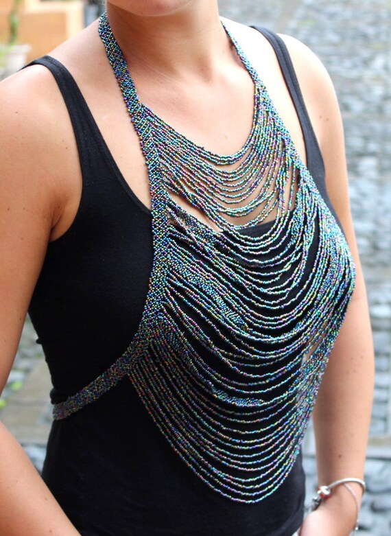 Multicolor body chain necklace beaded necklace shoulders