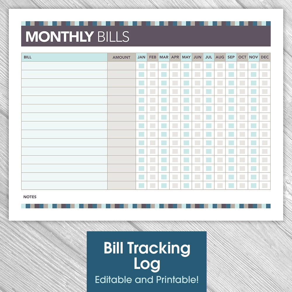 log printable payment bill Printable Editable Bill by Log IdRatherDoodle Tracking Monthly