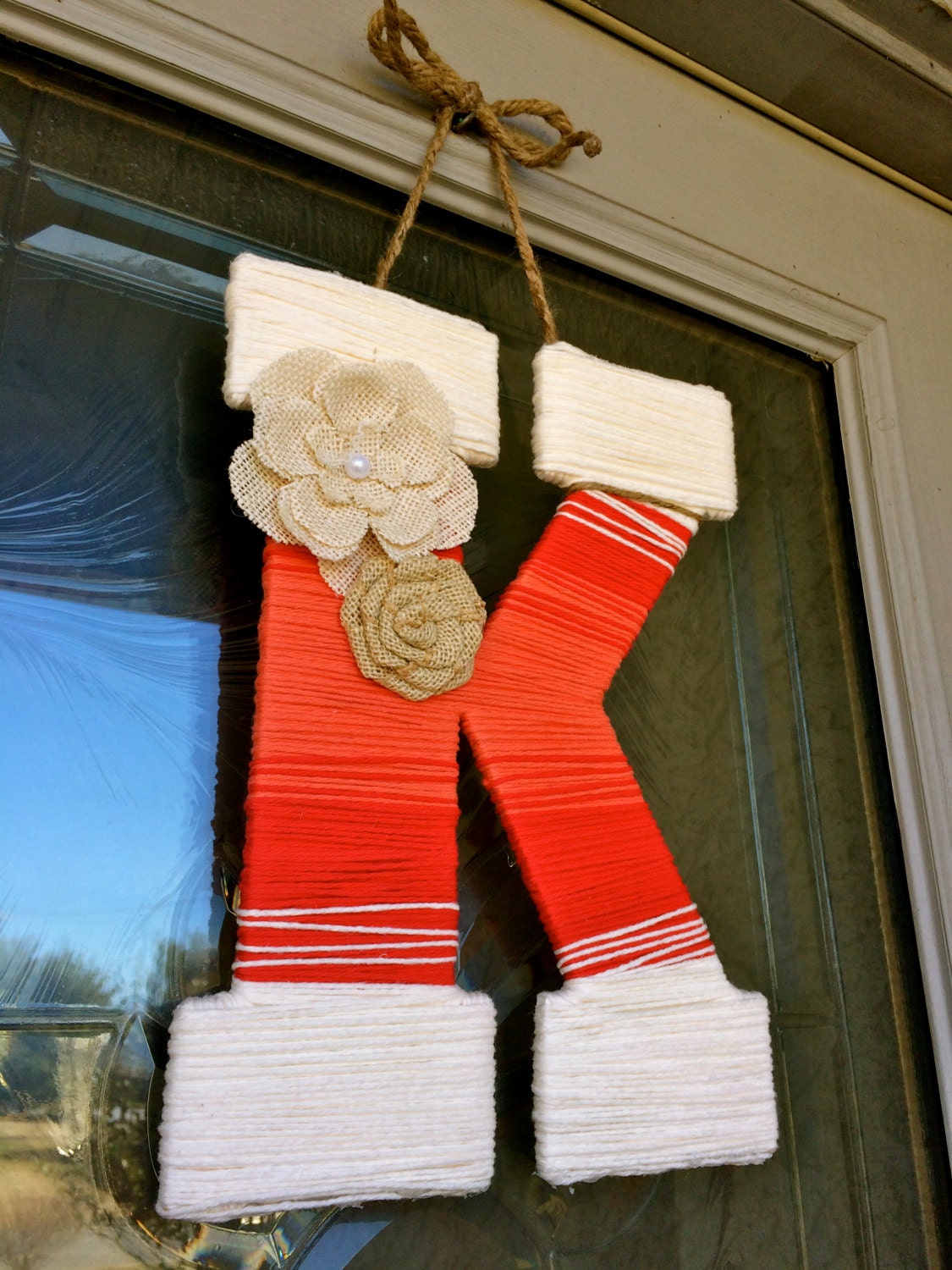 Custom door hanger rustic yarn letter door hanger with