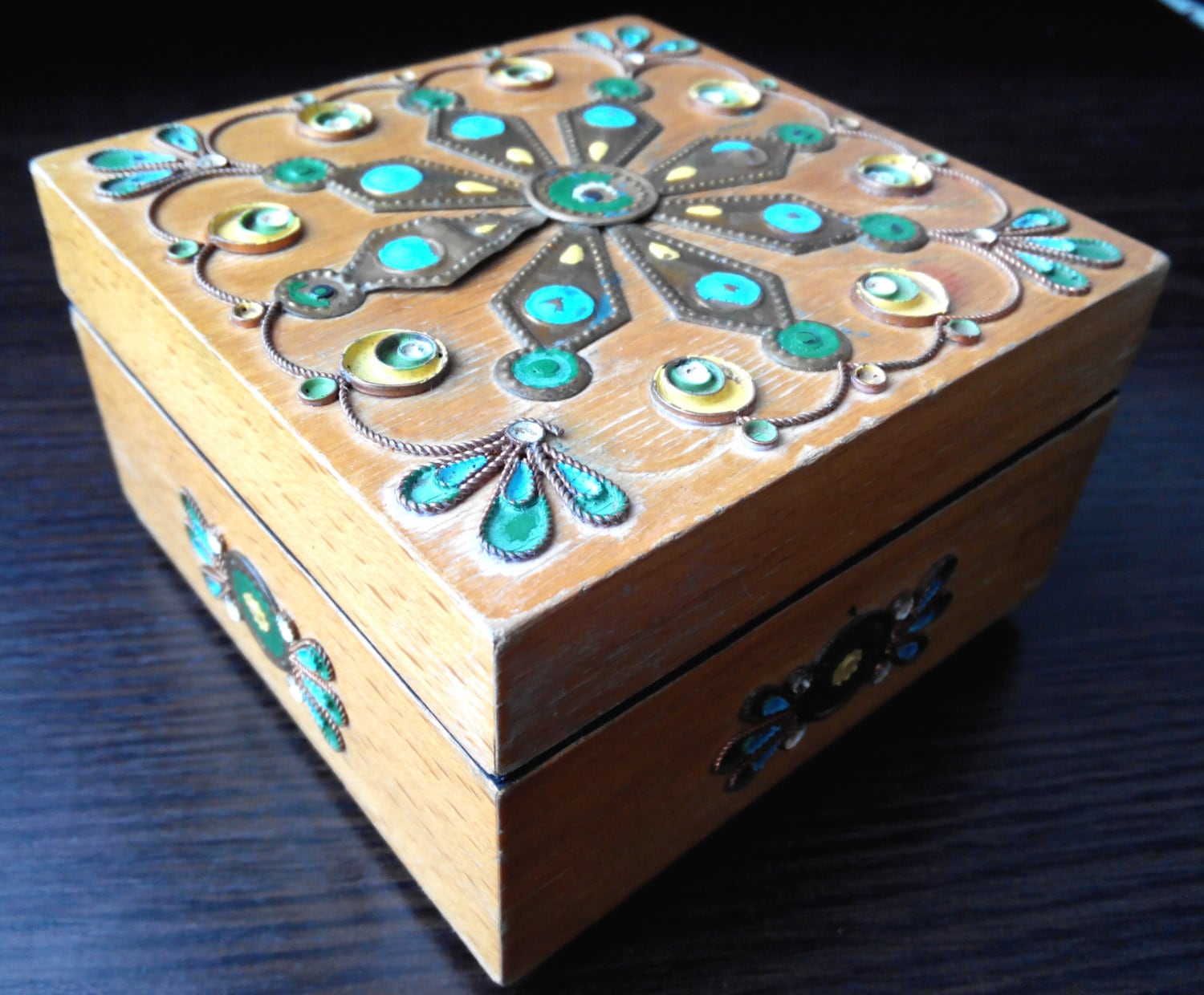 Hand made wooden box case / box for jewelry / 1980s / Vintage 14 ...