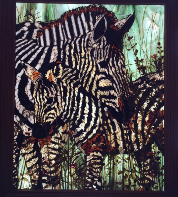 Glass mosaic zebra wall hanging by MosaicandStainedGlas on Etsy