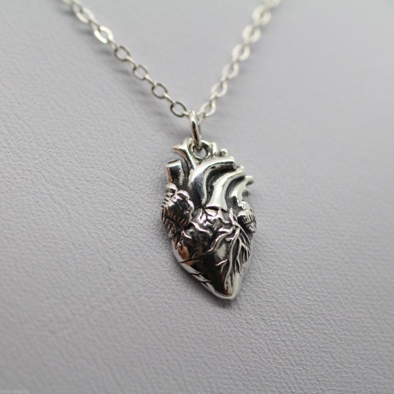 ANATOMICAL HEART CHARM Necklace 925 Sterling Silver Love