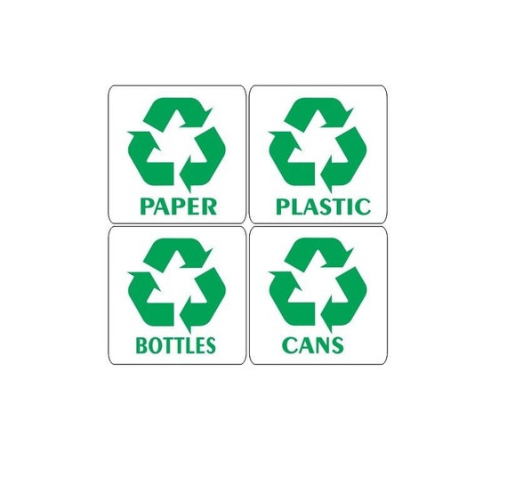 4 x Recycling Bin Stickers with logo sign by Luckyysticker