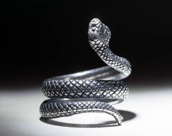 Snake Ring, silver-plated brass, adjustable size, handmade