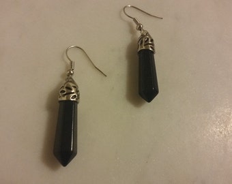 silver earrings with black gems