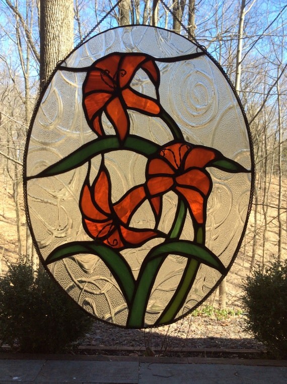 Stained Glass Tiger Lily Panel by GazellaStainedGlass on Etsy