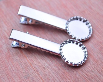 white K Cameo Hair Clip Setting,10pc metal clips cabochons,Hair clip Brooch,Alligator Clips,Hair clips,44x12mm (Fits 16mm)