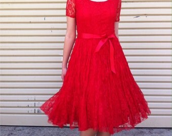 Romantic red lace party dress