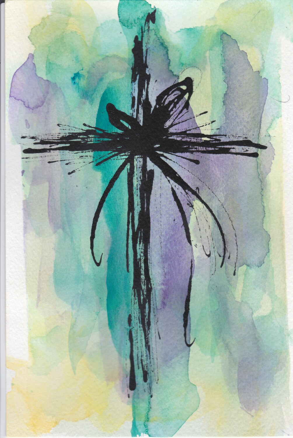 Easter Cross. Contemporary watercolor of by FaithInspiredArt