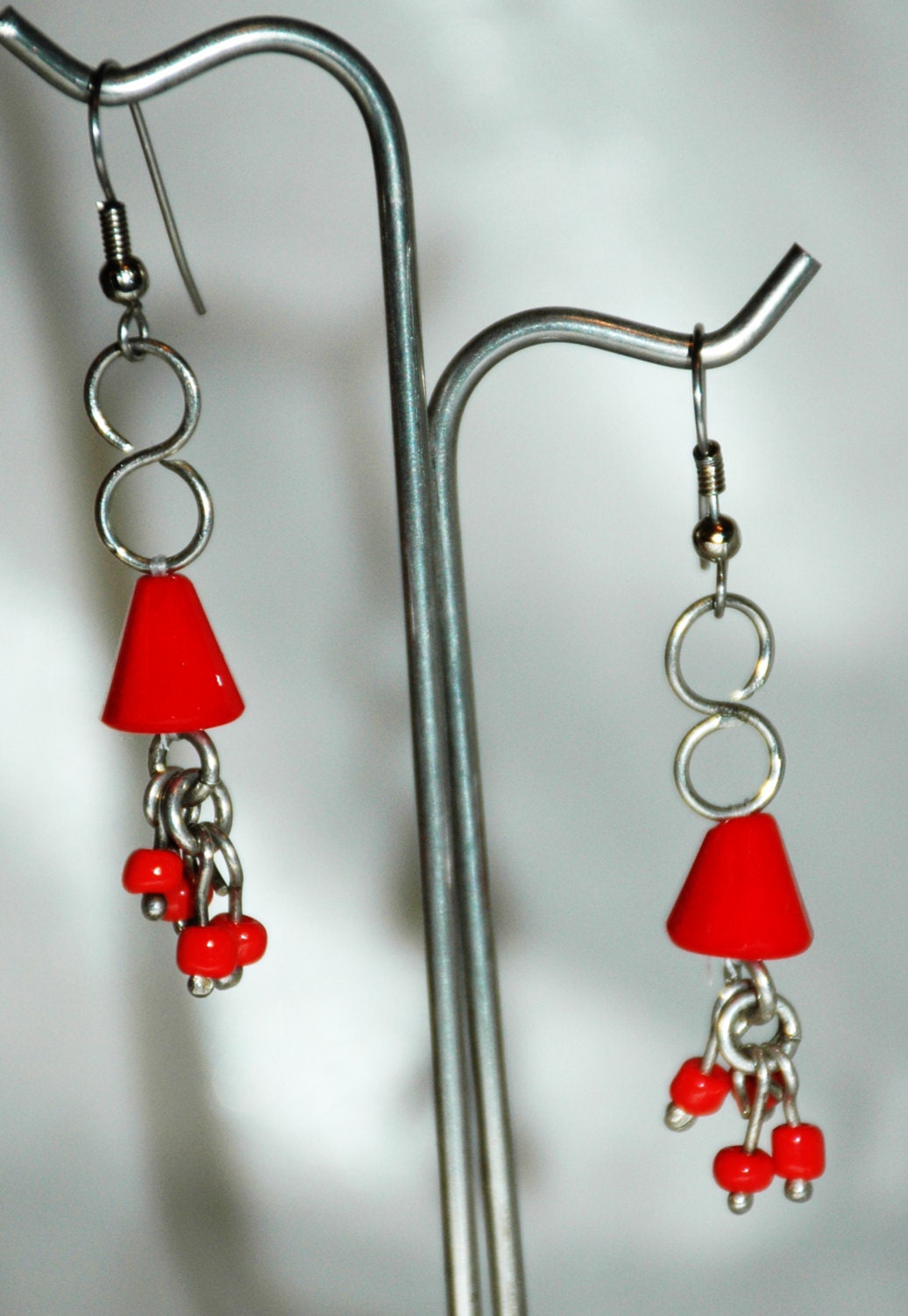 Vintage Red Czech Glass Dangle Earrings Hand Crafted One of