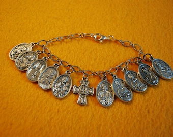 Beautiful Bracelet of Relic Saint Medals - 11 Catholic Medals on Bracelet