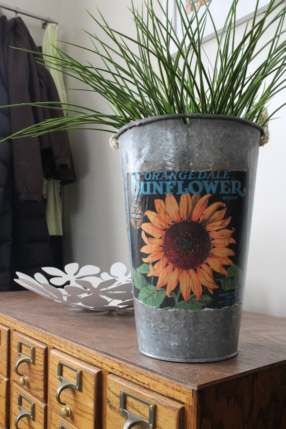 SALE Decorative Sap Bucket Sunflower Vintage Bucket Pail