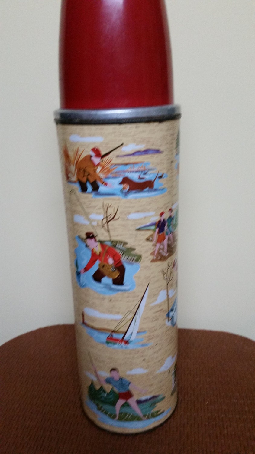 Rare Sports Thermos Bottle No. 2435 Vintage Cabin by ThatFarmGirl
