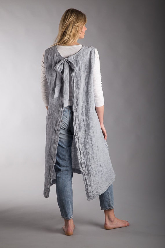 100 Linen Japanese Apron Dress Washed Linen Summer Pinafore