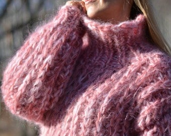 ORDER handmade mohair sweater hand knitted chunky crewneck fuzzy mohair pullover thick mohair sweater PINK warm winter mohair jumper Dukyana