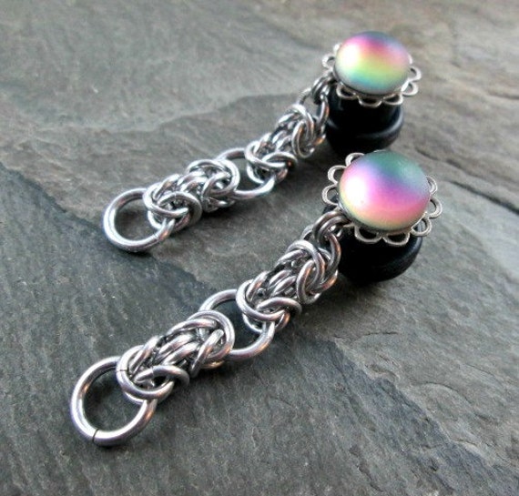 Dangle Plugs 00g 10mm Rainbow Gem Rainbow Gauges